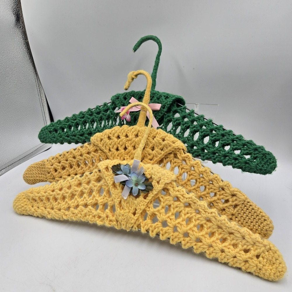 Crochet Knitted Hangers Grannycore Chic Lot of 3 VTG Handmade CountryCore Cottag